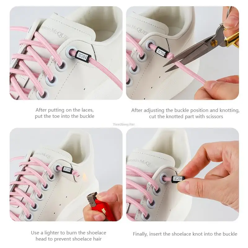 2024 New No Tie Shoe Laces Elastic Laces Sneakers Round Shoelaces Without Ties Kids Adult Quick Shoe Lace Rubber Bands for Shoes