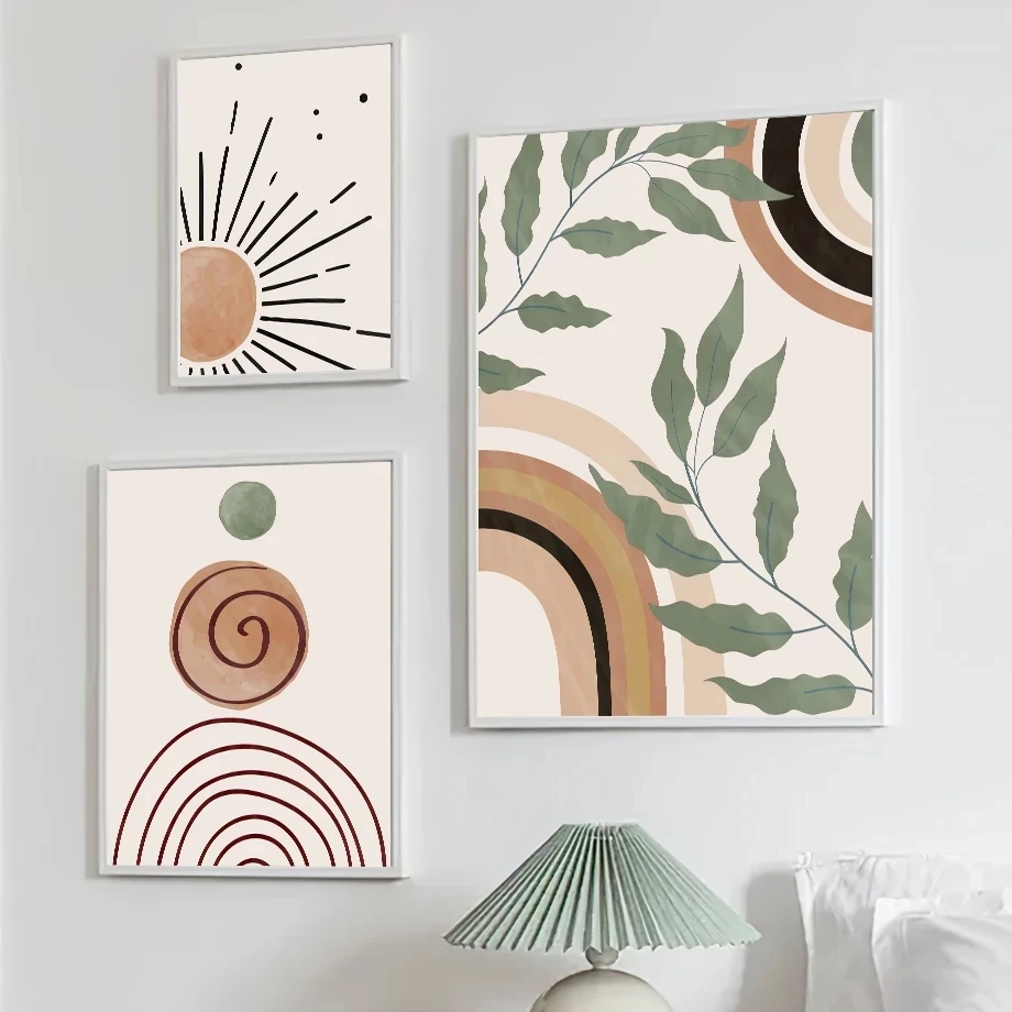 Geometric Abstract Bohemian Canvas Painting HD Printed Nordic Poster Leaf Sun Rainbow Wall Art Picture Living Room Decoration