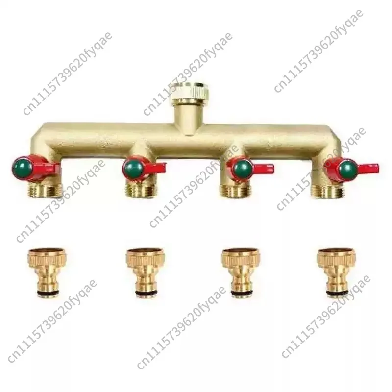 Premium Solid Brass 4-Way Water Tap Distributor, One-In Four-Out Diverter Valve for Household Tap Extension
