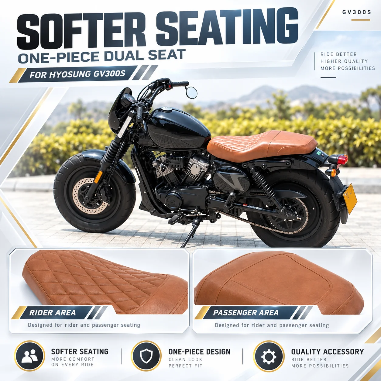 Motorbike Dual Rider Diamond Seat Cushion Double Seat Fit HYOSUNG GV300S GV125S