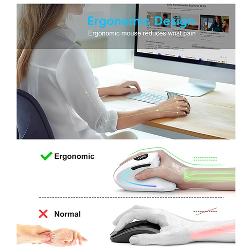 Imagen 2 del producto Ratón inalámbrico Xiaomi, ratón Vertical Bluetooth, ratón silencioso de modo Dual, ratón recargable para juegos para Win Mac OS, ordenador portátil