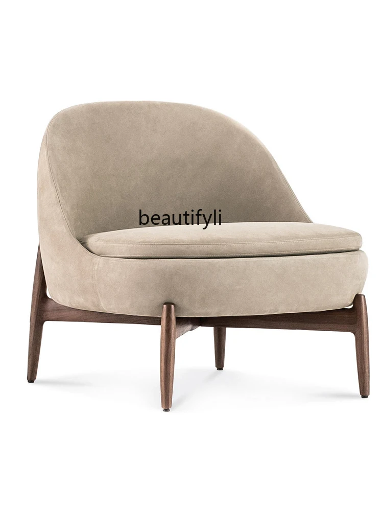 

Single-Seat Sofa Chair Solid Wood Lazy Sofa Living Room Creative Genuine Leather Italian Minimalist Chair Casual Light Luxury