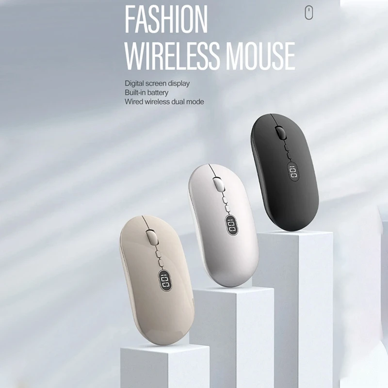 WISH Mouse per computer wireless con livello batteria visibile ricaricabile Mouse USB portatile 2.4G clic silenzioso per PC portatile