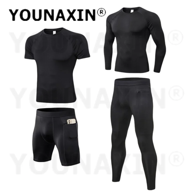 Men's Compression Sports Top/Pants Single Piece Quick Drying Pocket Design For Gym Fitness Running S M L XL 2XL YOUNAXIN
