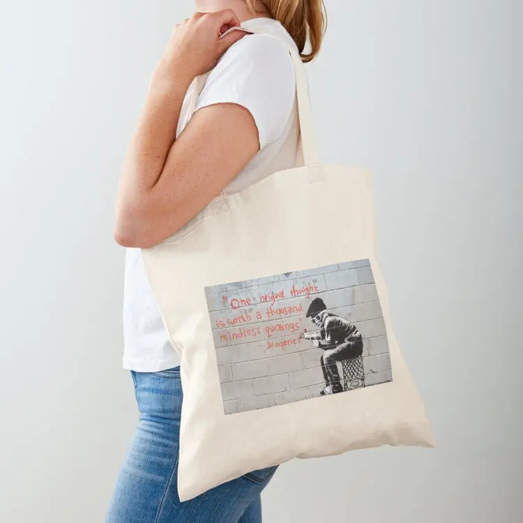 Banksy street graffiti art One original thought is worth a thousand mindless quotings Diogenes Tote Bag tote bag custom