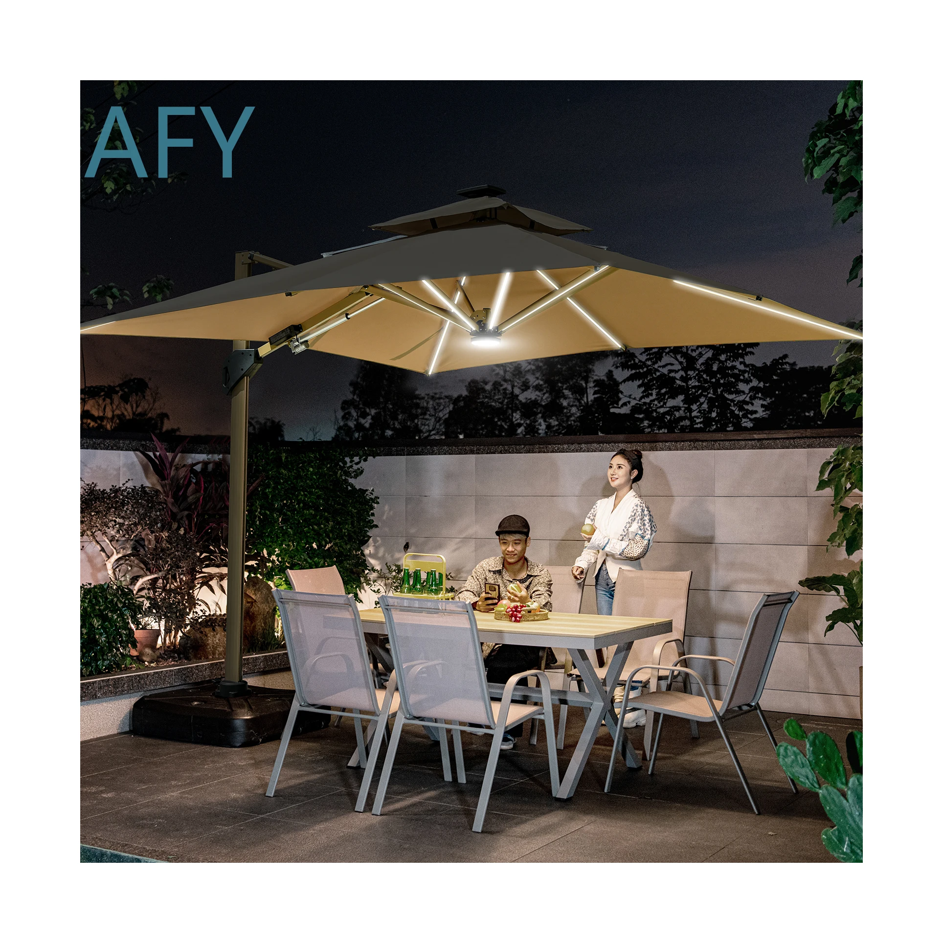Solar Powered LED Outdoor Umbrella for Patio Garden Deck Balcony Sun Shade Rain Protection UV Resistant Weatherproof