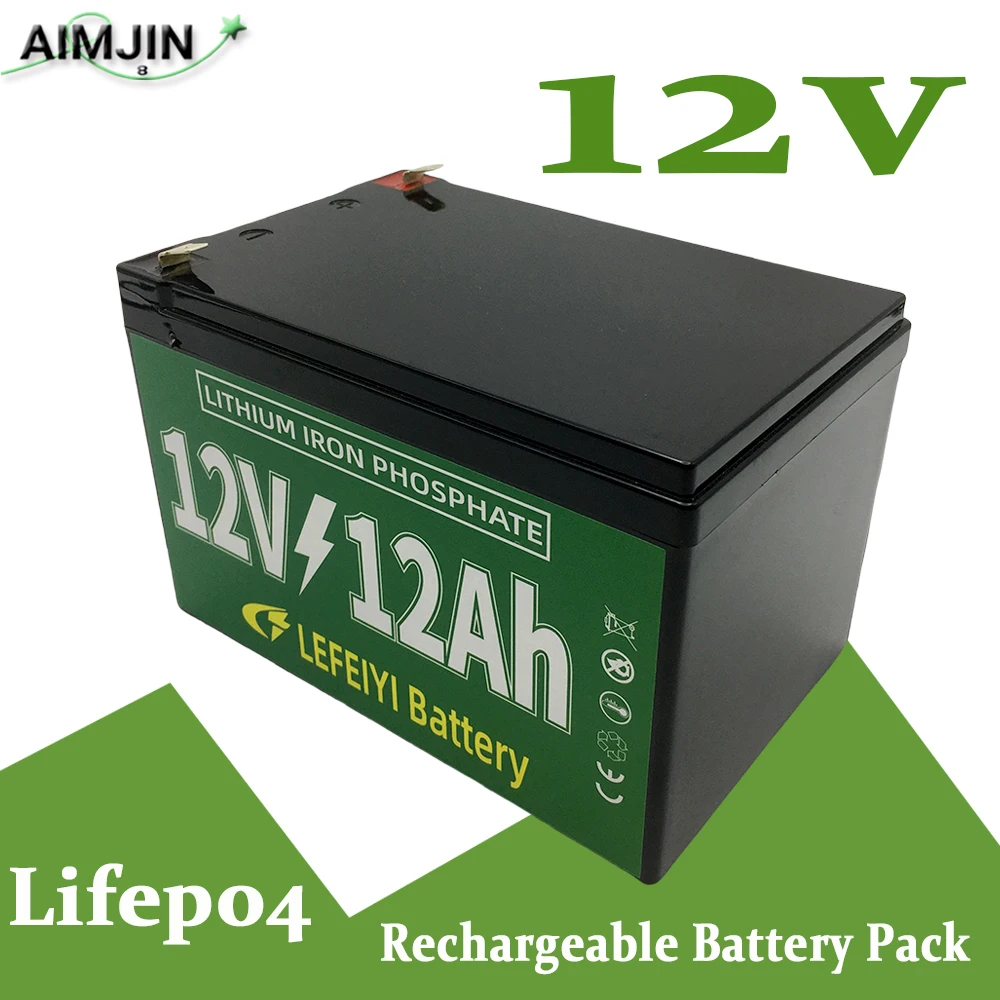 Built-in BMS 12V 12AH LiFePo4 Battery Pack 12000mAh Lithium Iron Phosphate Battery  12.8V for Kid Scooter Boat Motor Light