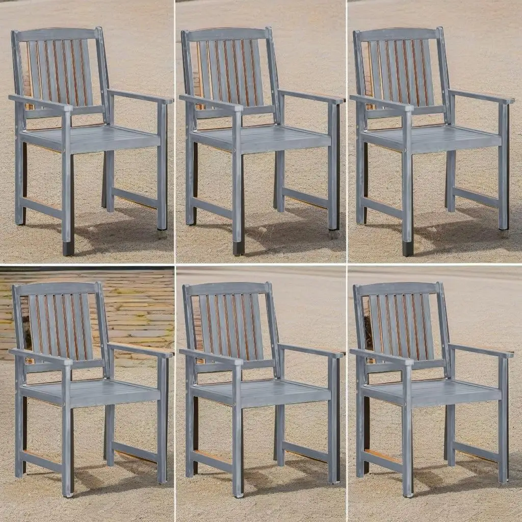 

6-Piece Patio Chair Set with Cushions - Gray Solid Acacia Wood Outdoor Furniture