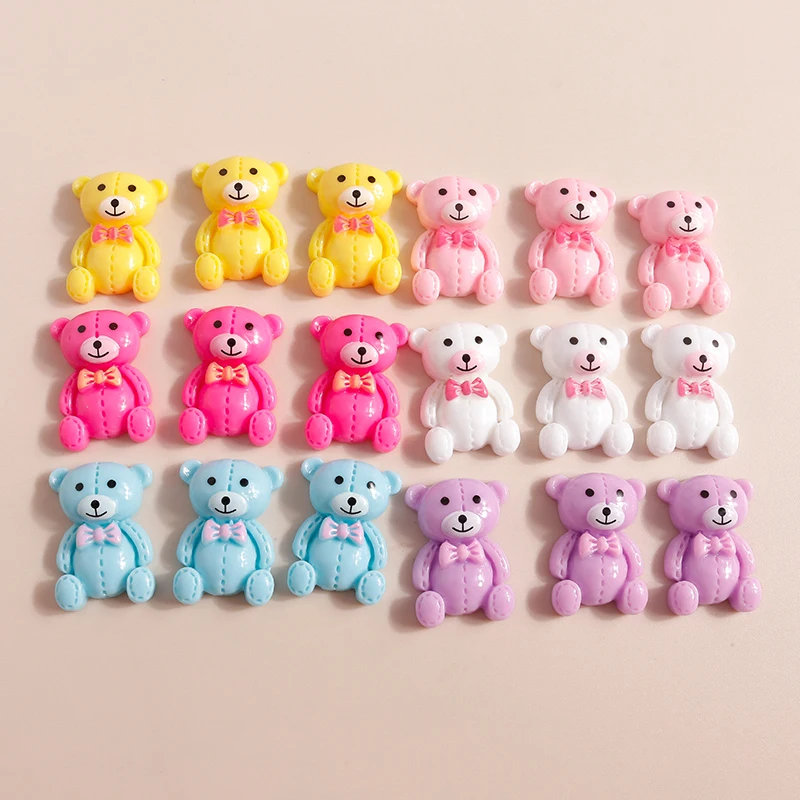 10pcs 21*15mm Candy Color Cute Resin Bear Flatback Cabochon Kawaii Resin Flatback Embellishments Accessories for Diy Jewelry