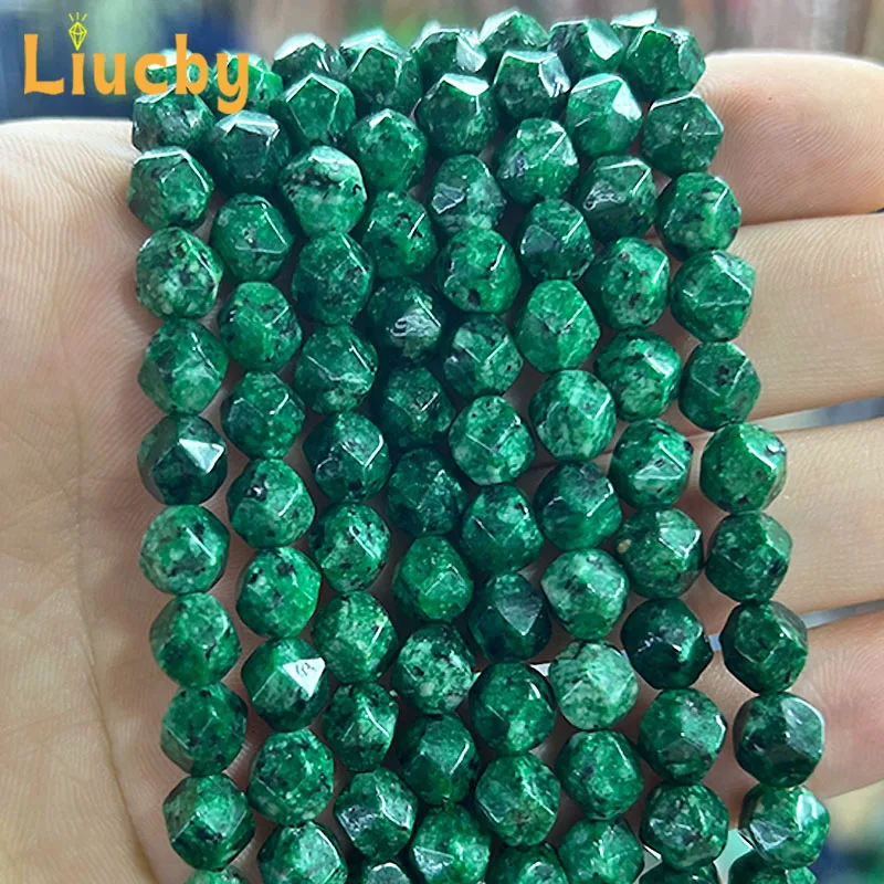 Natural Stone Faceted Green hemp stone diamond Beads For Jewelry Making DIY retro Necklace Bracelets Accessories 15