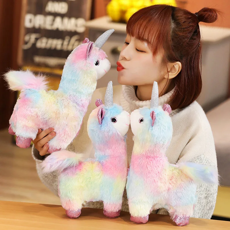 Kawaii Pink Unicorn Alpaca Plush Colorful Stuffed Cartoon Soft Horse Soft Cute Appease Doll Animal Kid Sleeping Pillow Girl Gift