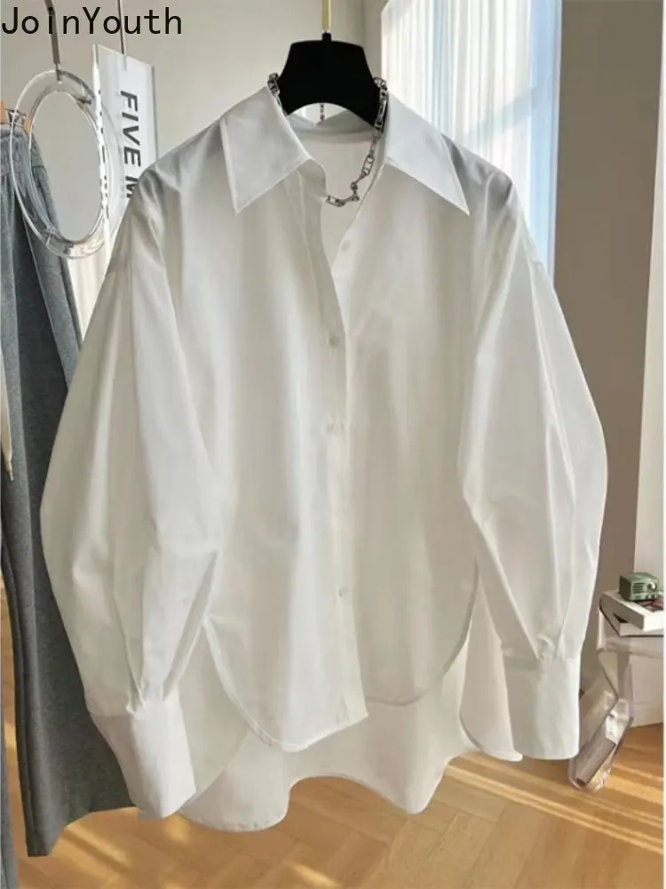 White Women Shirt Loose Lantern Sleeve Loose Blouses Fashion Irregular Split Blouse Tops Korean Vintage Blusas De Mujer 2023