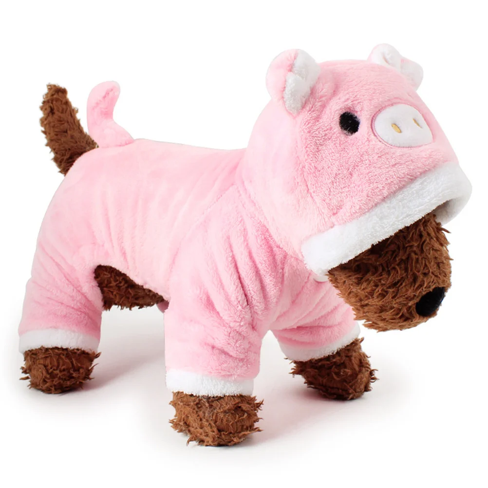 

Pet Dog Dress Coral Fleece Floral Print Button Design Easy Wear Comfortable Halloween Christmas Costume Pink Pig