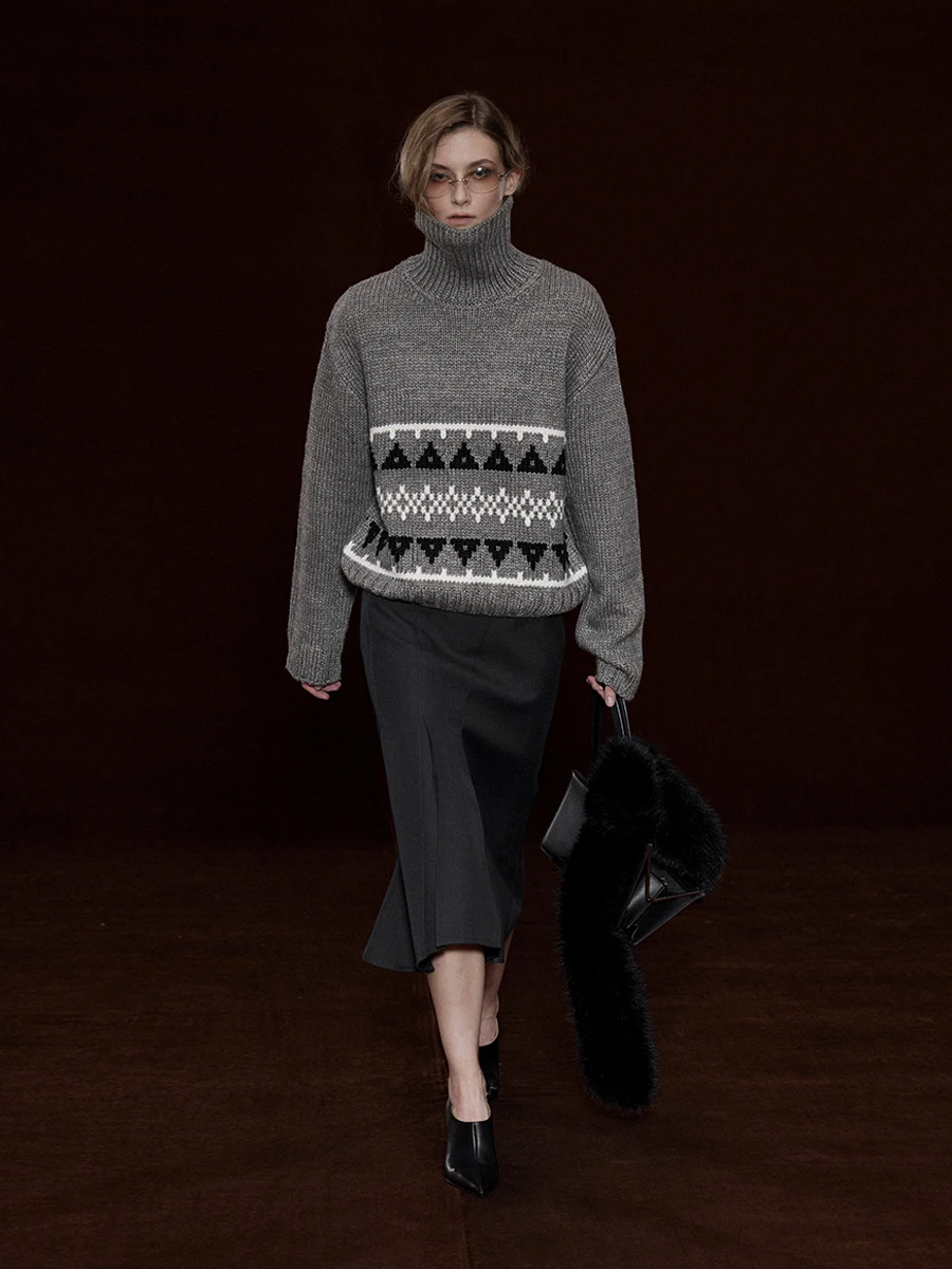 Randpickee Touch Series High Neck Thick Needle Iceland Wool Sweater Women's Street Style Loose Fit Knitted Warm Winter Sweater