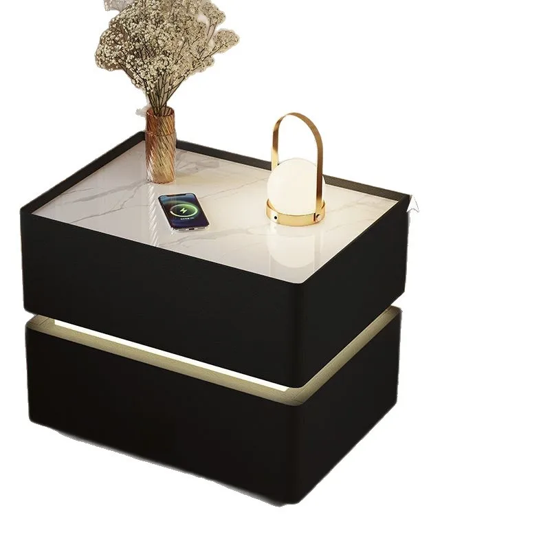 

Intelligent suspension modern simple solid wood bedroom with light luxury thickened rock slab cabinet
