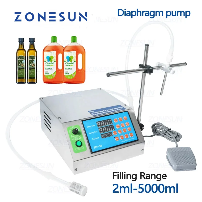 ZONESUN Electric Liquid Filling Machine Semi-automatic Diaphragm Pump Drink Bottle Beverage Juice Soy Sauce Soya Milk Packaging