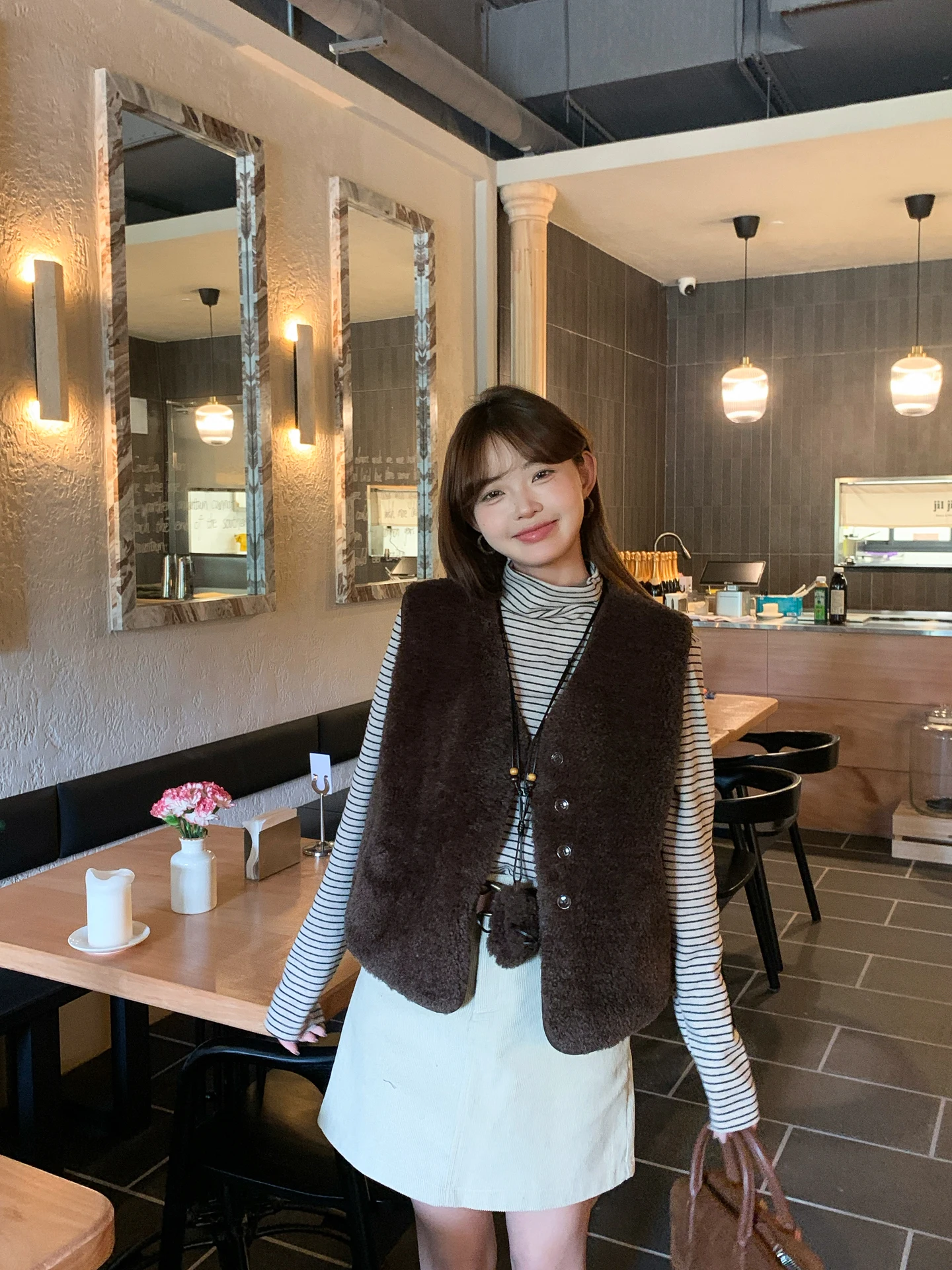 

Корейский ретро-комплект из двух предметов: жилет и топ с высоким воротником в полоску, повседневный, универсальный, стройнящий, для женщин