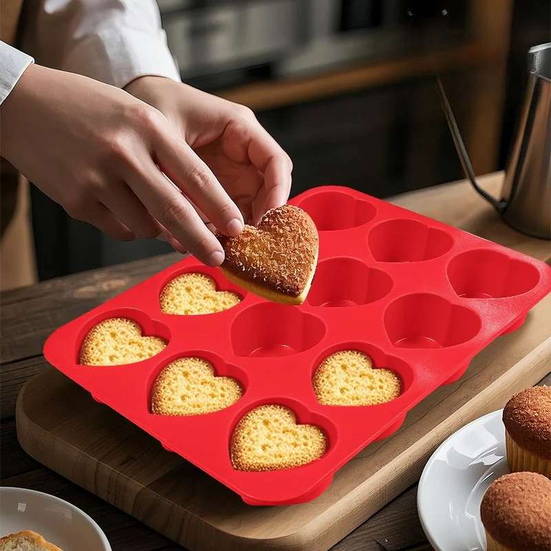 12-Cavity Heart-Shaped Silicone Cake Mold - Non-Stick DIY Baking Mold for Brownies, Cupcakes&Cake Pops, Easy Release, Food-Grad