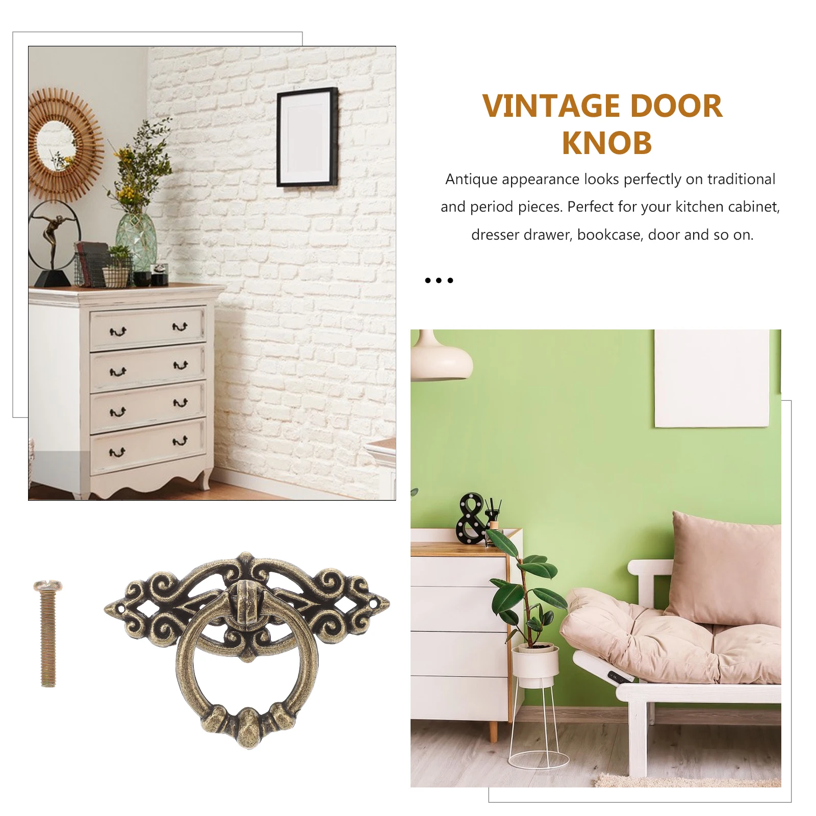 

10pcs Zinc Alloy Cabinet Handles Brass 2.5X0.9Inch Vintage Kitchen Cupboard Drawer Door Pull Ring Durable Hardware