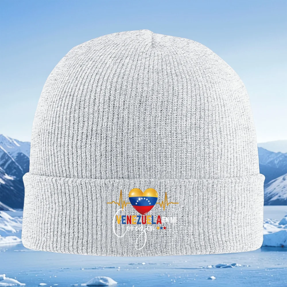 ベネズエラ ハート型の国旗柄 メンズ レディース ユニセックス ニット帽 ジャージー キャップ 冬用 保温 暖かい
