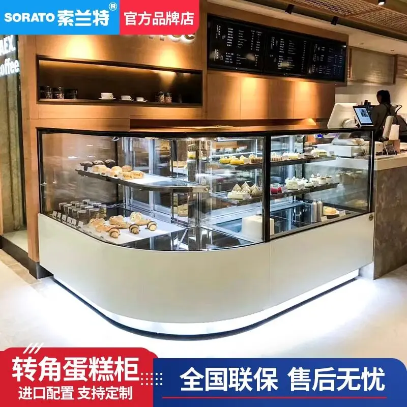 L-shaped refrigerated cabinet, mousse west point cabinet, dessert preservation 7-shaped corner