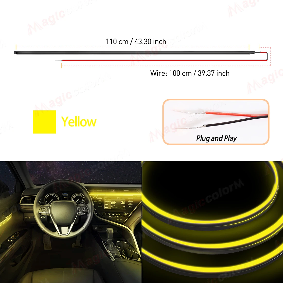 EL Draht Auto LED Umgebungs Licht Auto Innen Dekorative Lampe Für Universal DIY Flexible Versteckte Cuttable Farbe Acryl Streifen 110 cm