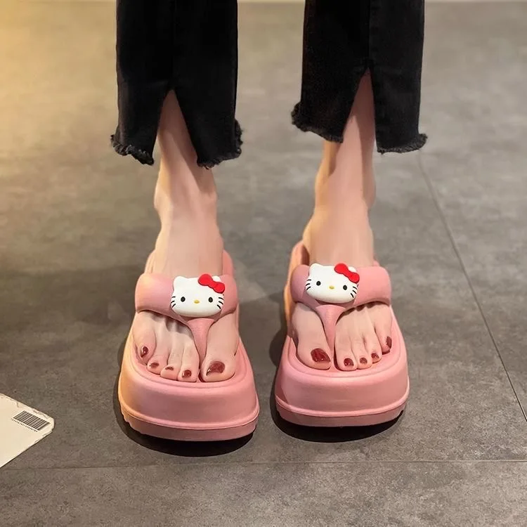 Sanrio Hello Kitty klapki damskie letnie buty na platformie Cartoon sandały plażowe Y2k damskie nowe koreańskie modne pantofle