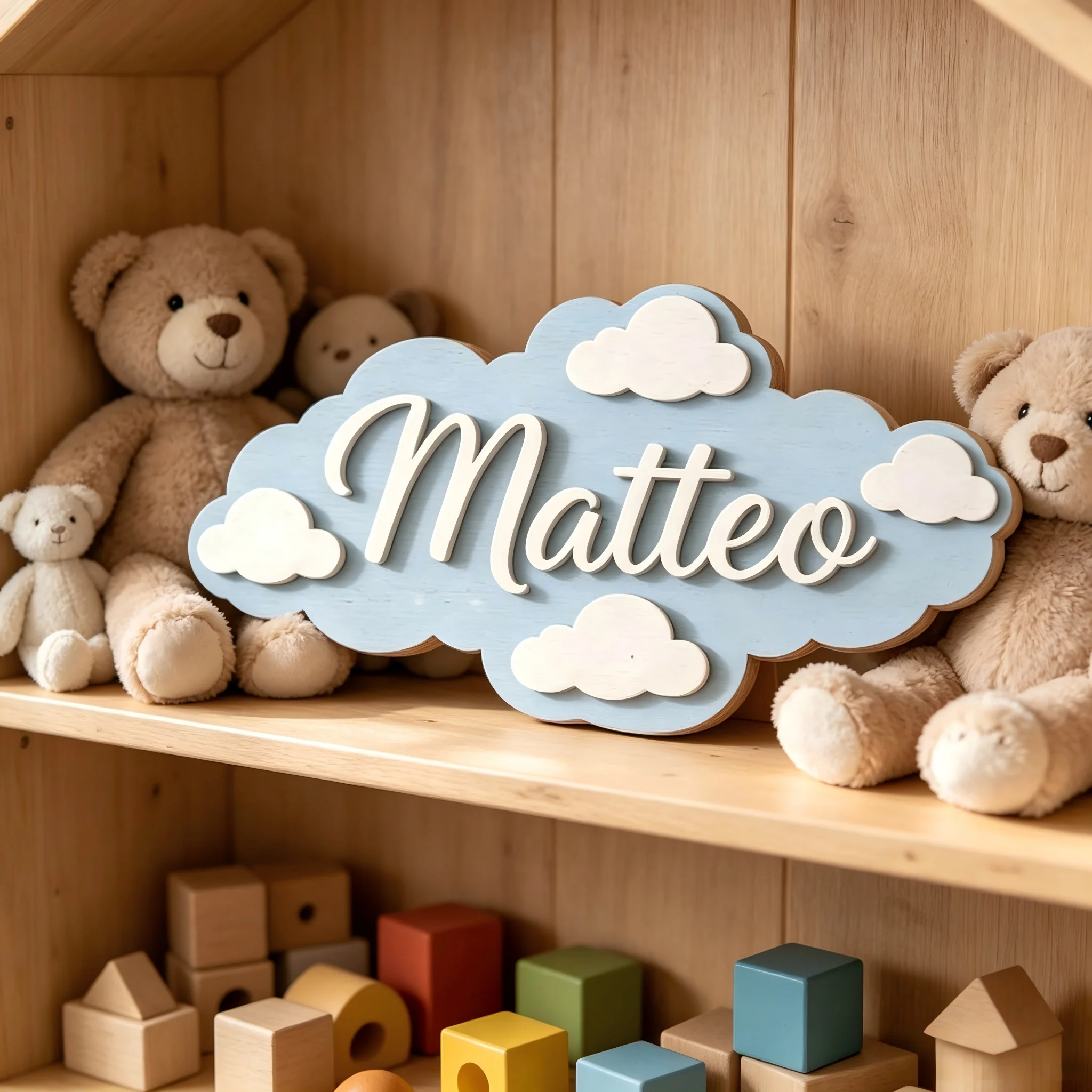 1Pc Custom Light blue clouds Wooden Name Plaque,Home Room Office Nursery  Wall Door Decor,DIY Paintable,Birthday Wedding Gift view 4