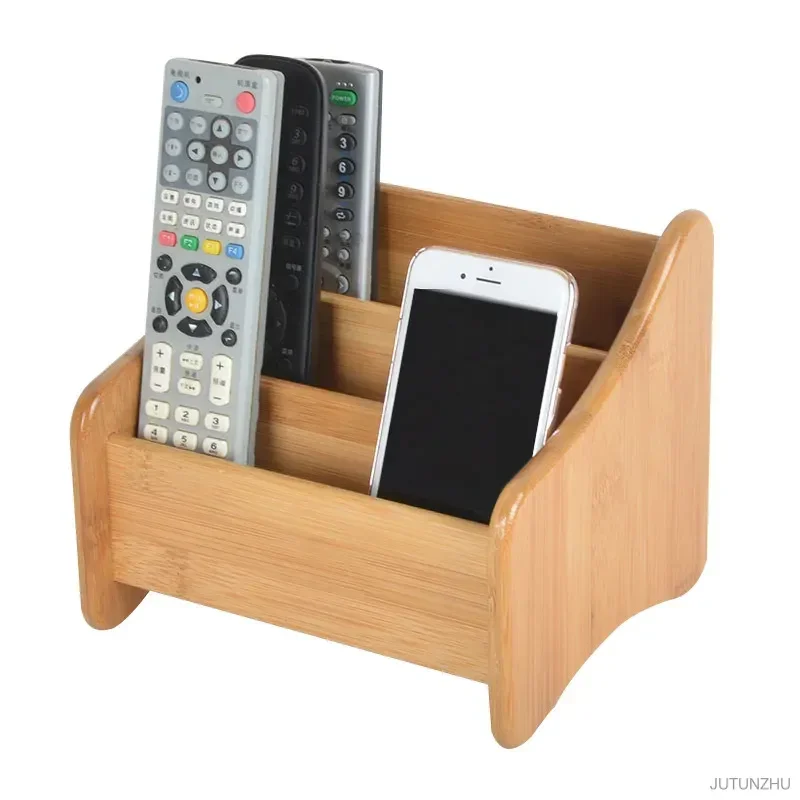 3-grid bamboo remote control storage box Makeup jewelry sundries desktop storage box organizer Storage Holders