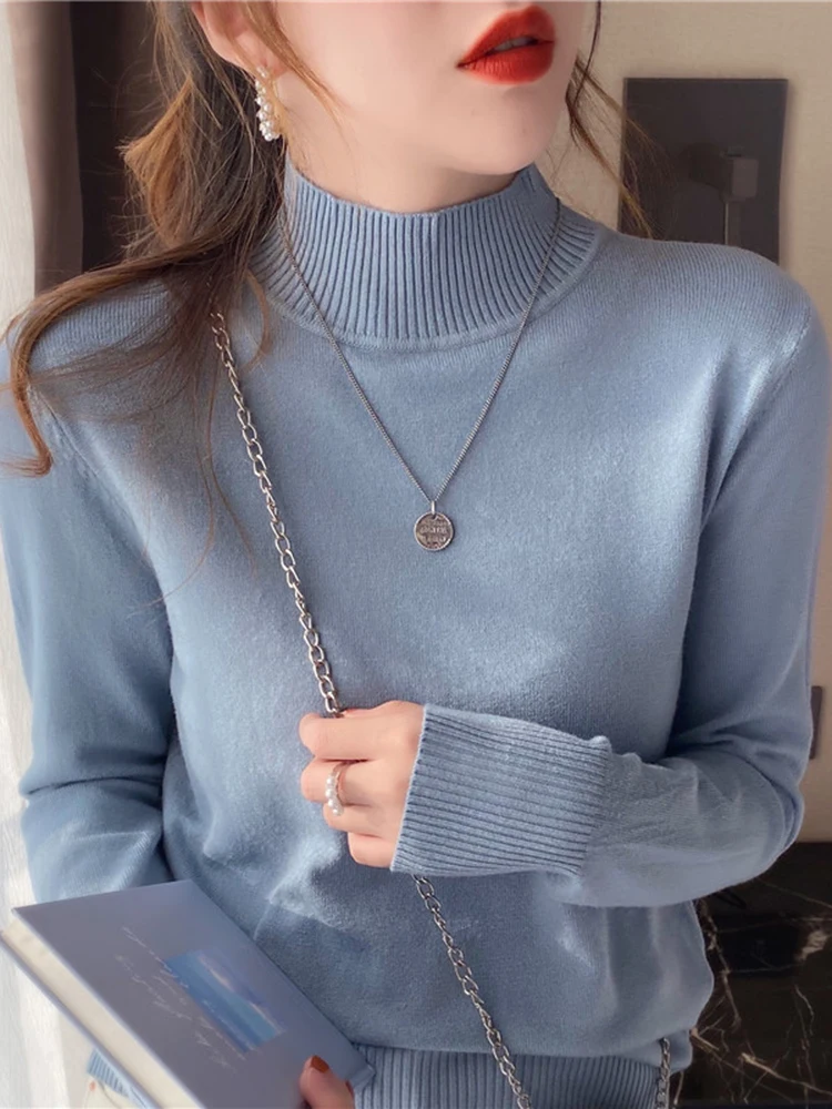 Women Turtleneck Sweater Autumn Winter Solid Elegant Warm Long Sleeve Knitted Pullovers Casual Female Sweaters Basic Jumpers Top