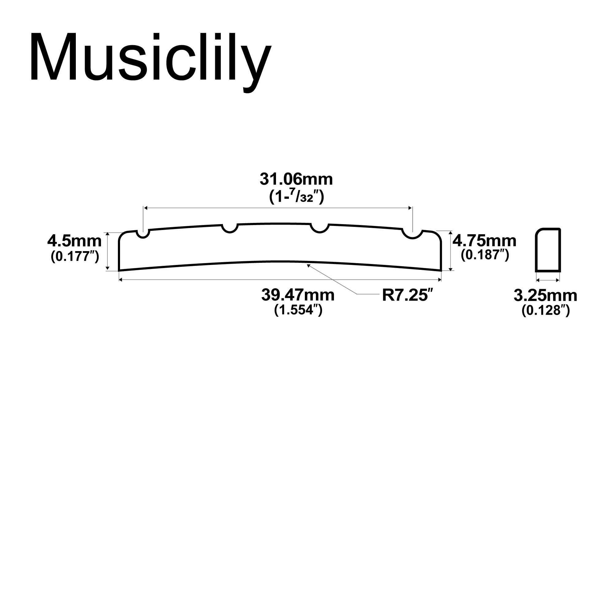 Musiclily Pro 39.47mm Slotted J Bass Bone Nut Curved Bottom for 4-String Fender Style Jazz Bass, Ivory (Set of 2)