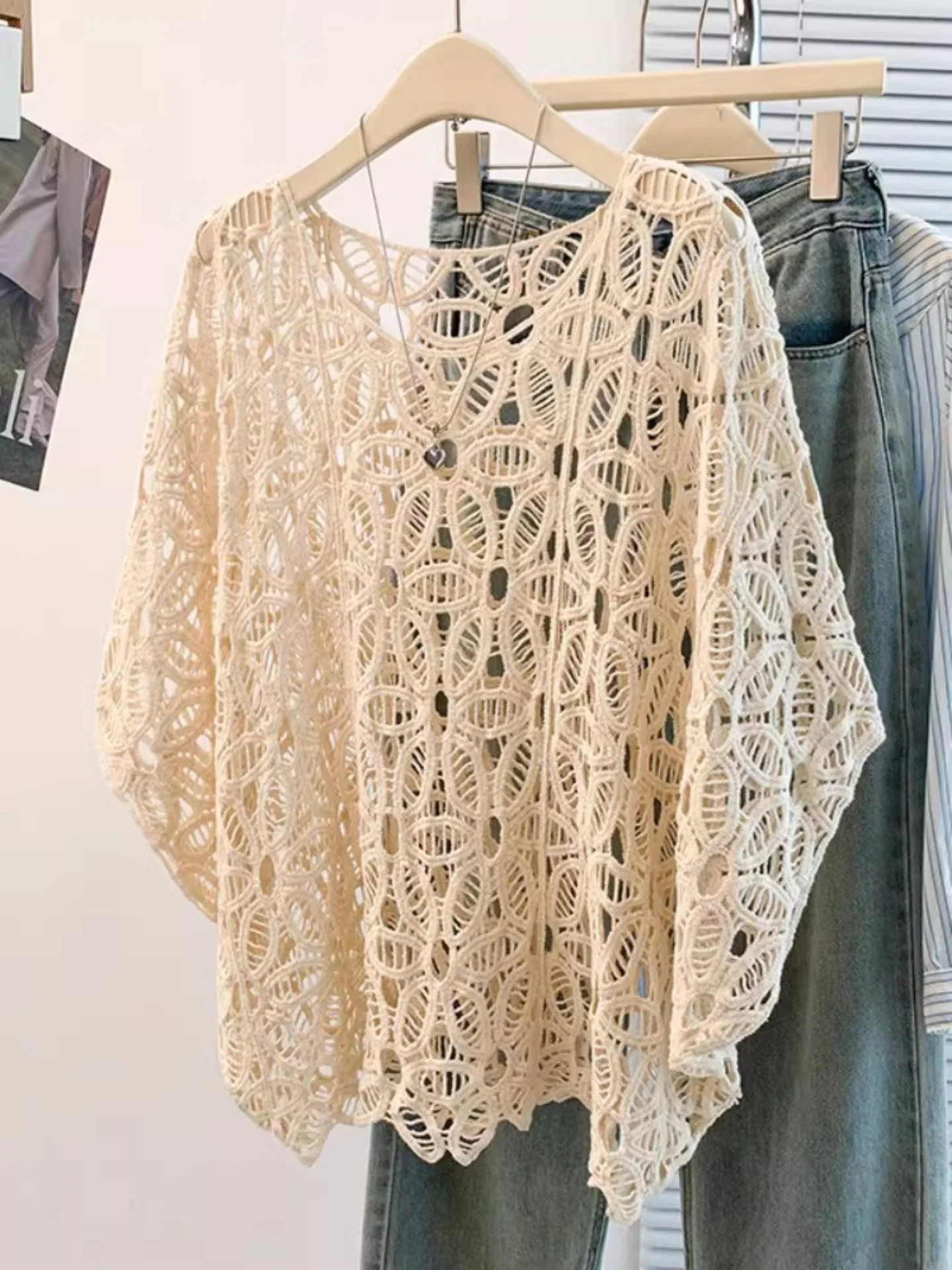 

n Vaion Sle Hollow out Knitwear Women's Outerwear Spring 2026 plus Size Fat MM Cover up Top Comfortable Fit