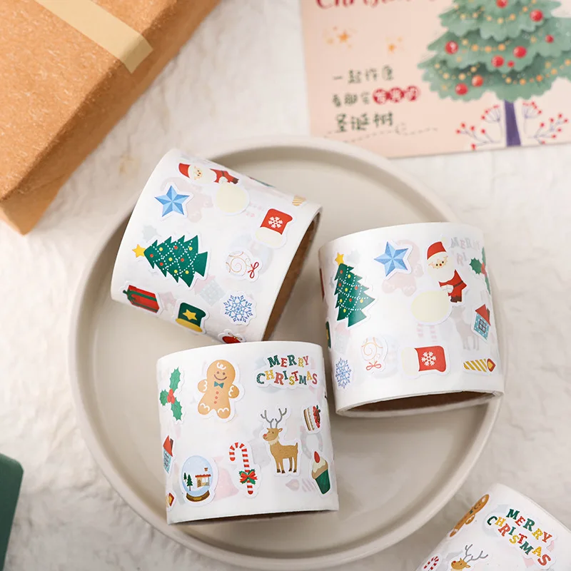 300PCS/Roll Christmas stickers scrapbook stickers special-shaped sealing stickers curly text stickers Christmas decorations