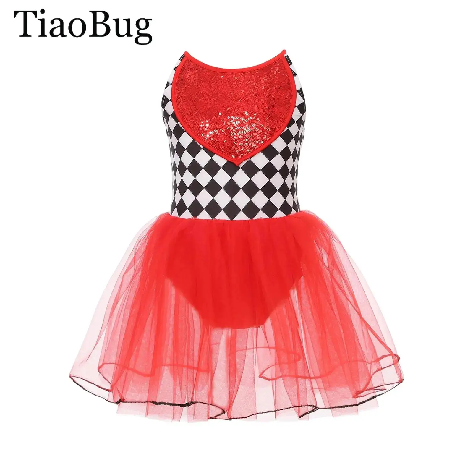 

Girls Halloween Role Play Ringmaster Dress Movie Character Cosplay Costumes Sequins Cami Dress Checkerboard Ballet Tutu Dress