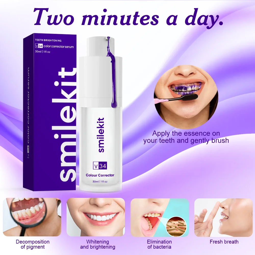 Smilekit-dentes branqueamento creme dental roxo, Mousse Dental Care for Teeth, clareamento branco, dente reduzir amarelecimento