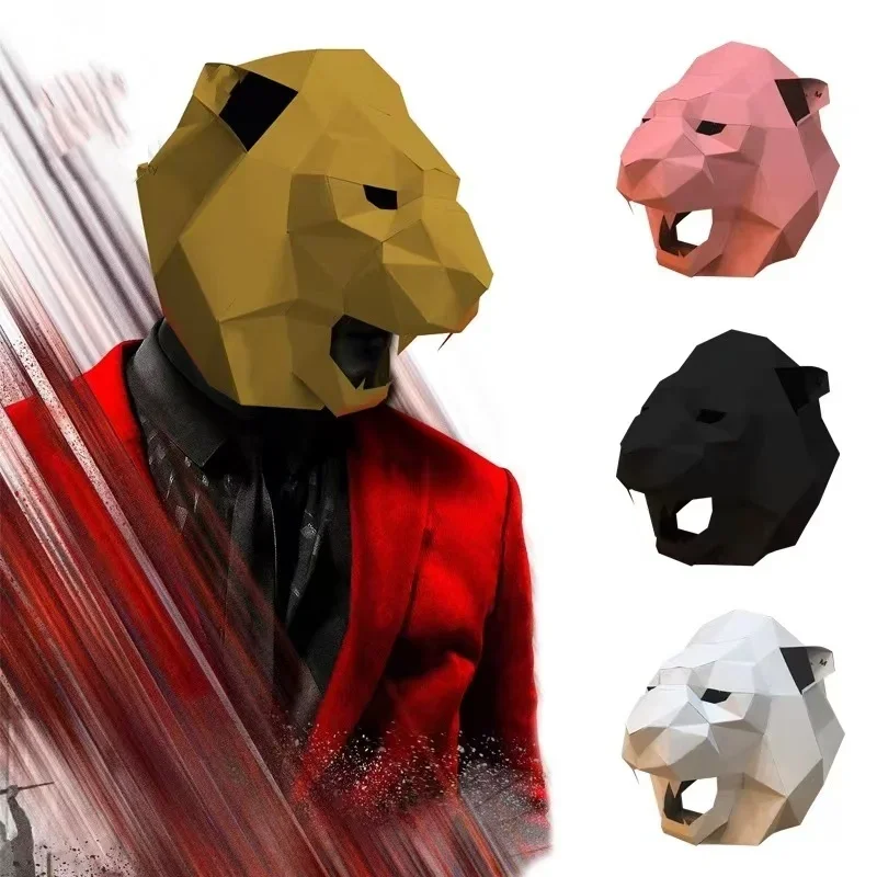 Lion Head Mask for Men and Women, 3D Paper Mold, Halloween Cosplay Props, Party Dress Up, DIY Craft