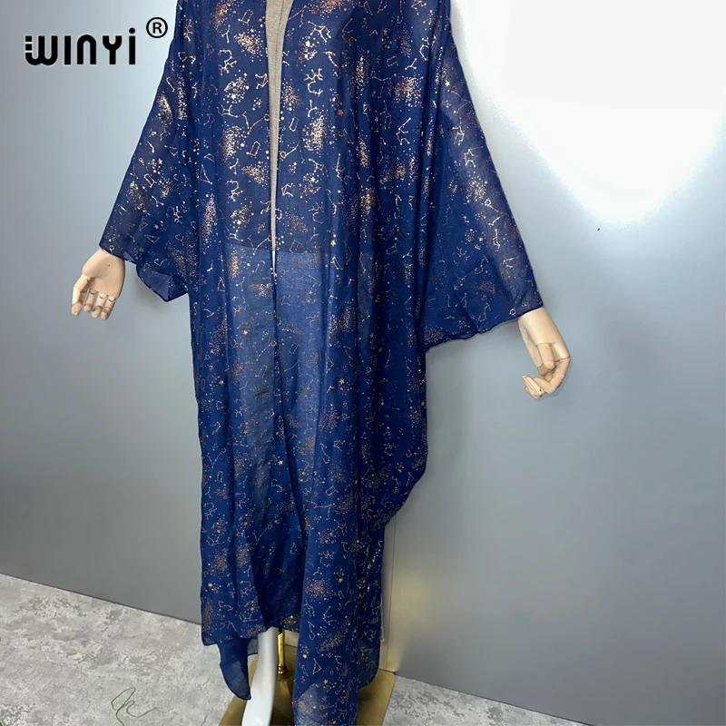 WINYI Kimono-Druck Damenmantel Lose Quasten Langes Kleid Boho Strand Urlaub Schwimmen Cover Up Partykleider Luxus Dubai Abaya