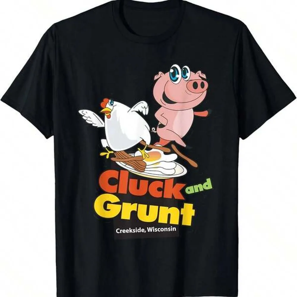 180GSM Pure Cotton The Cluck And Grunt Classic American Diner Vintage Nostalgic Graphic Tee Soft Stain Resist Retro Diner Casual Daily T Shirt