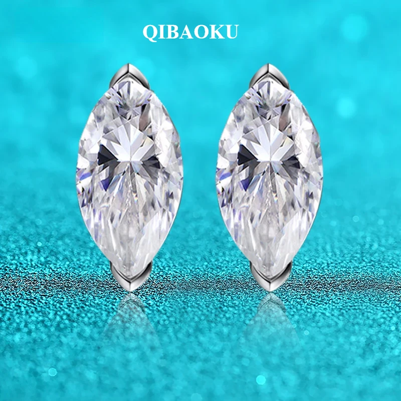 QIBAOKU 18K Plated 0.3-3CT Moissanite Stud Earrings for Women Marquise Cut Lab Diamonds GRA S925 Sterling Silver Jewelry 2026