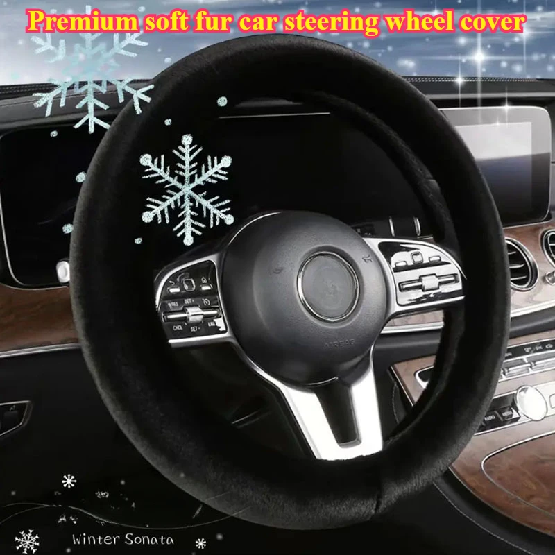 Premium soft fur car steering wheel cover High density warm plush winter steering wheel cover, 38cm steering cover