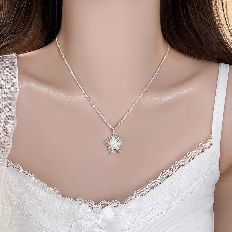 

S925 Sterling Silver Geometry Dandelion Pendant Necklaces for Women Fine Jewelry Light Luxury Minimalist Accessories