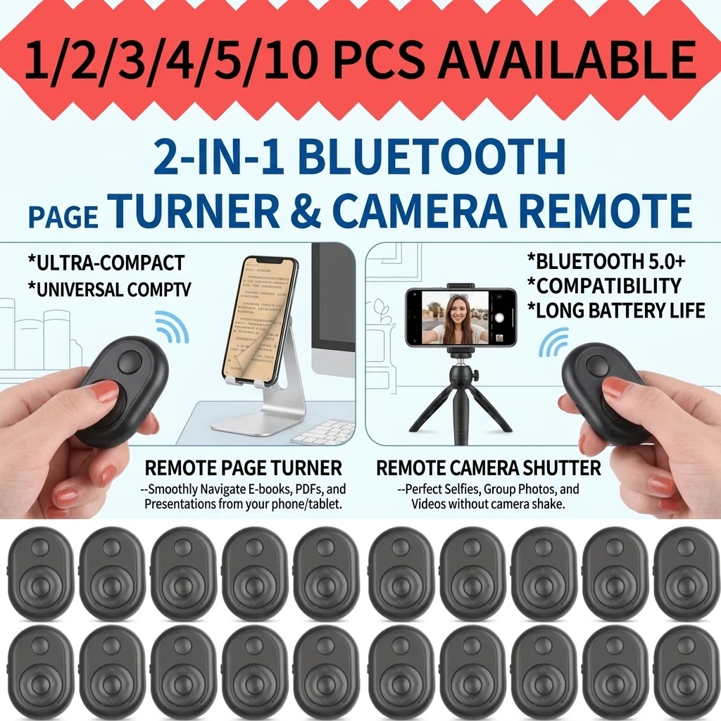 10pcs Bluetooth Camera Remote Control for IOS/Android Phones Click Photos Videos Mini Wireless Phone Mobile E-Book Page Turner