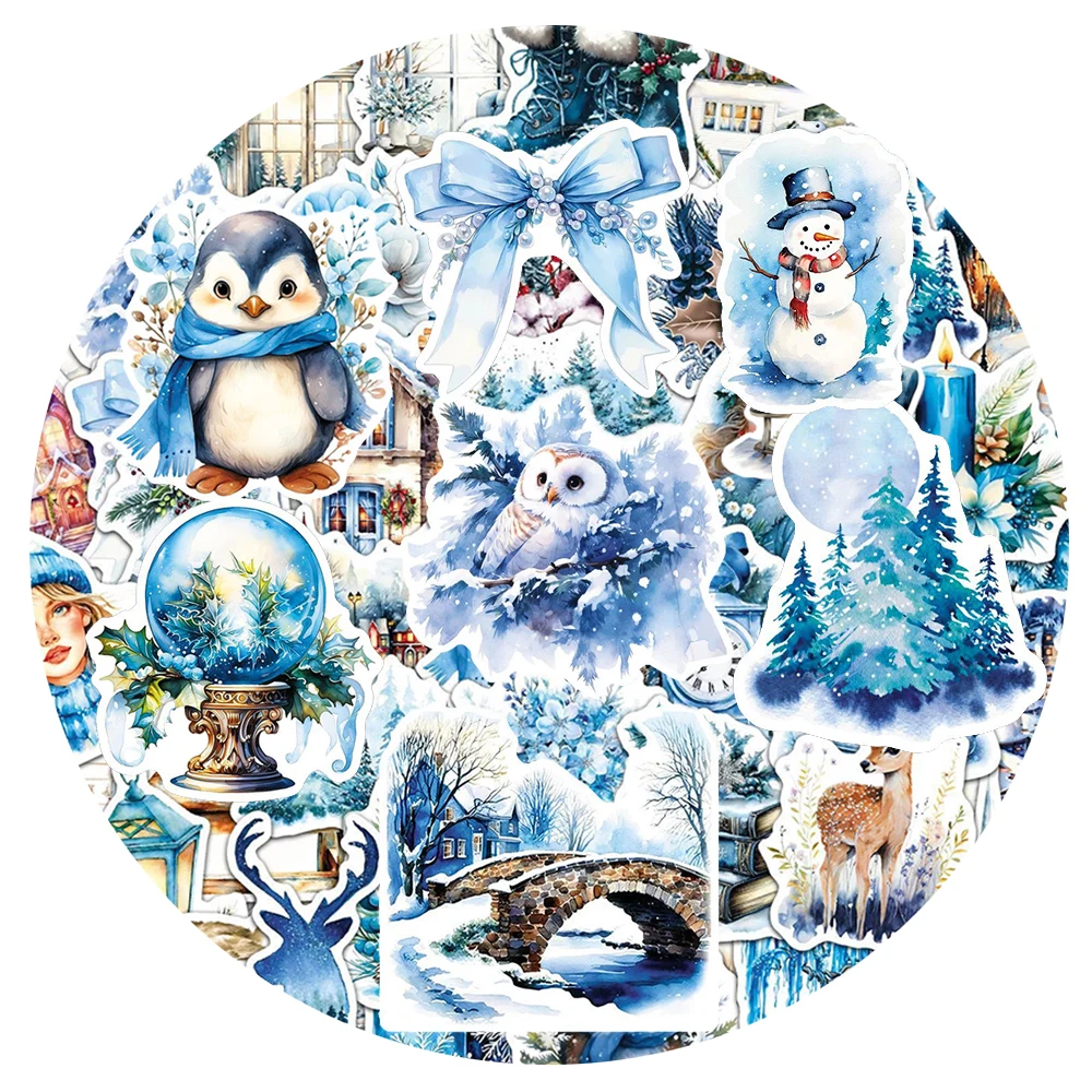 

10/30/50pcs Cartoon Blue Winter Aesthetic Stickers Retro Style Graffiti Sticker Notebook Phone Suitcase Guitar Decals Decoration