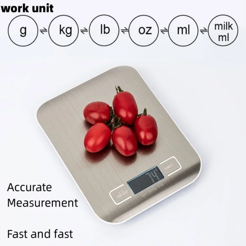 Balance électronique de cuisine numérique avec écran LCD, panneau en acier inoxydable, portable, multifonction, outils de pesage et de cuisson, 5kg,