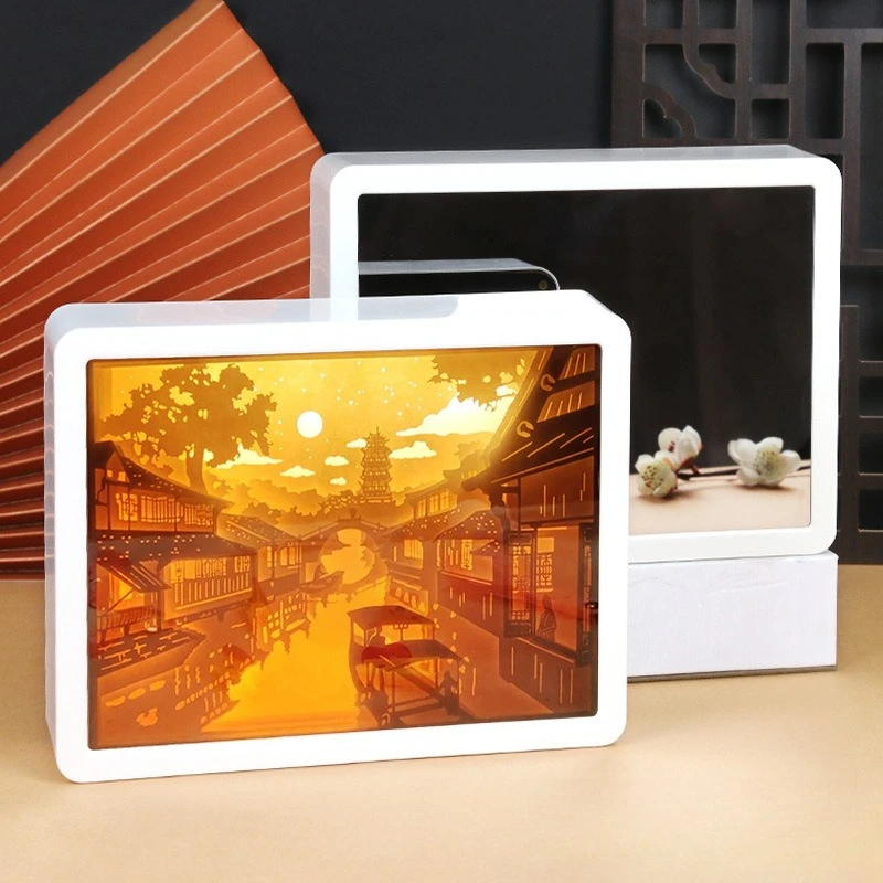 

3D Creative Mirror Paper Carving Frame Cardboard Sculpture Statue Photo Frame Romantic Warm Home Decor Art Craft Gift127