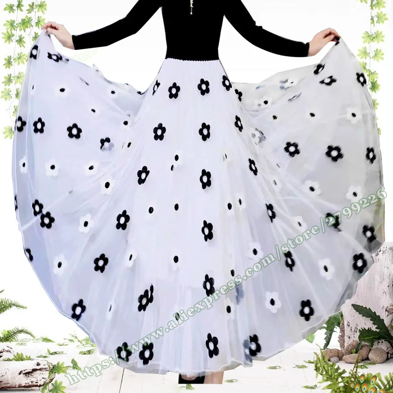 

2023 Female Plus Size 4XL Fashion Elegant Mesh white floral Ladies Skirt Summer Long Maxi Skirts for Womens