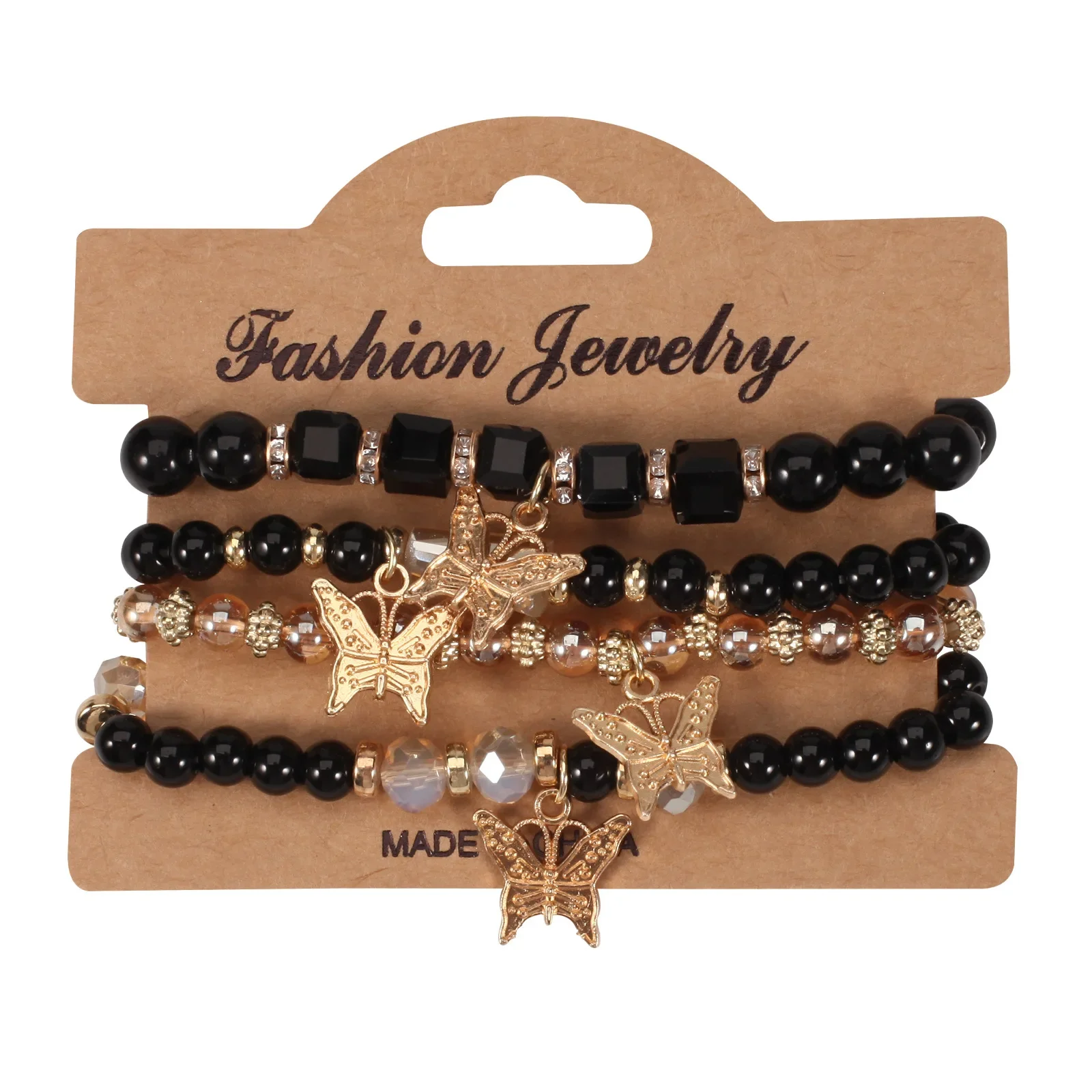 4 Stück Mode Schmetterling Charm Armband Set für Frauen Kristall perlen Kette Armreif weibliche trend ige Schmuck Accessoires