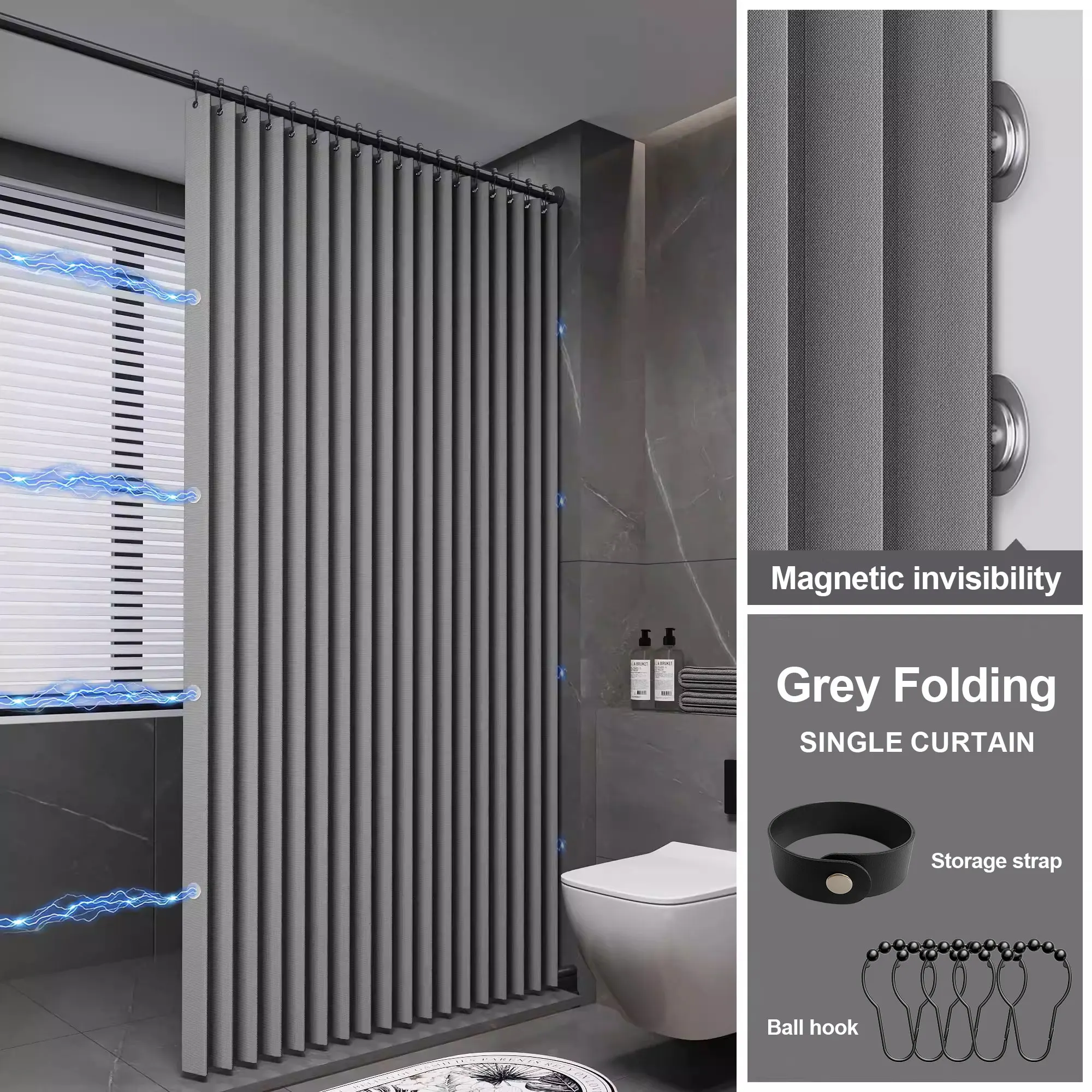 Foldable Shower Curtain Sun Shade Thermal Insulation Block West Sun Cool Bath with Hooks for West Facing Bathroom Sunroom Reduce