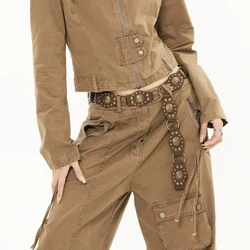 American Retro Belt for Women Y2K Spliced Rivet Design Belt Versatile Jeans Belt