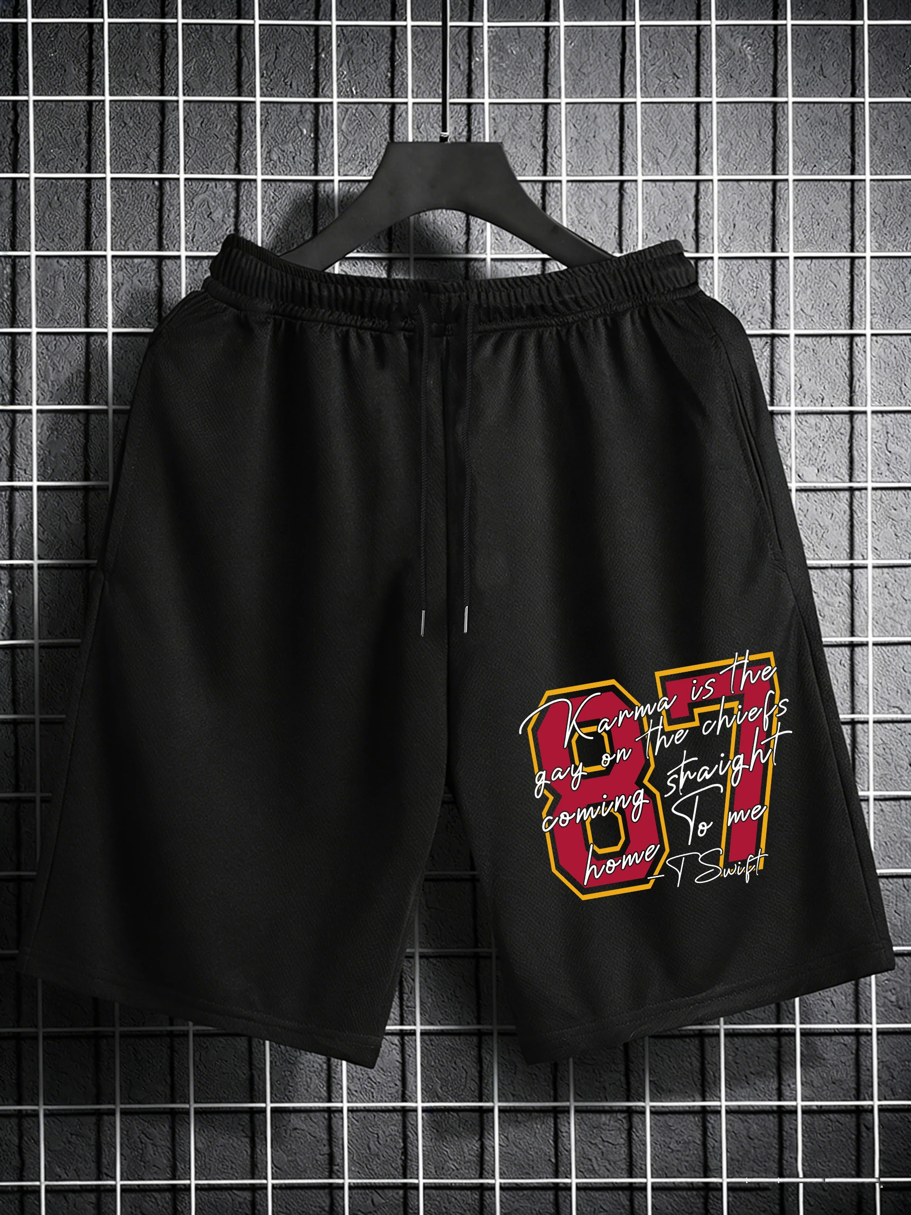 

Classic Red And Yellow Color Scheme 87 Print Men'S Shorts Gym Drawstring Summer Pants Beach Wide Leg Pant Loose Casual Clothing
